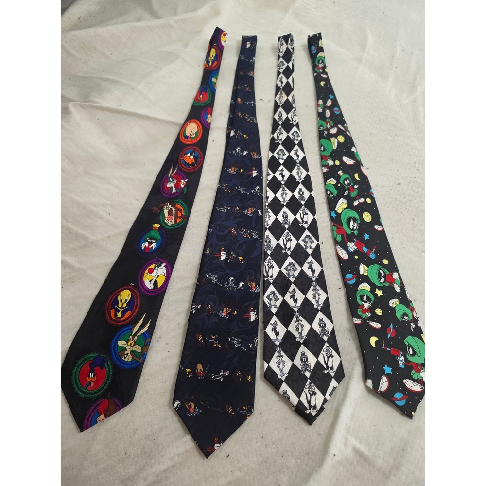 Vintage Looney Tunes Mania Necktie Lot of 4 Marvin the Martian Bugs Bunny 1990s